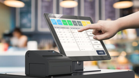 hand working cashier machine
